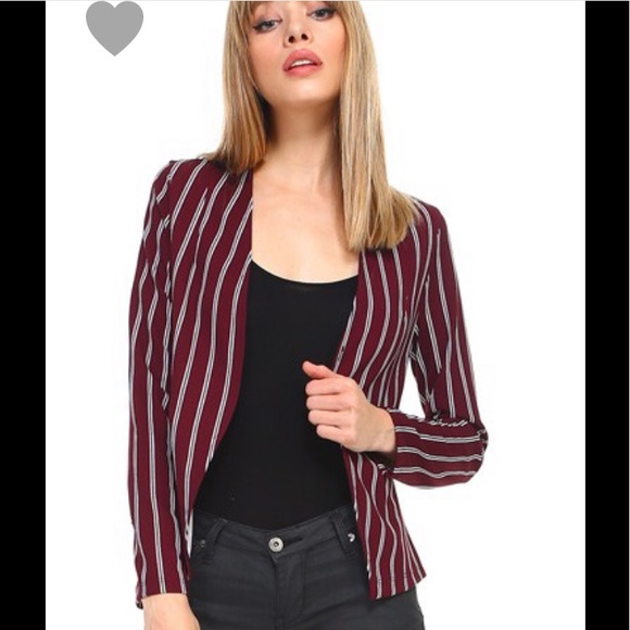 Burgundy striped stretch blazer - Picture 1 of 3